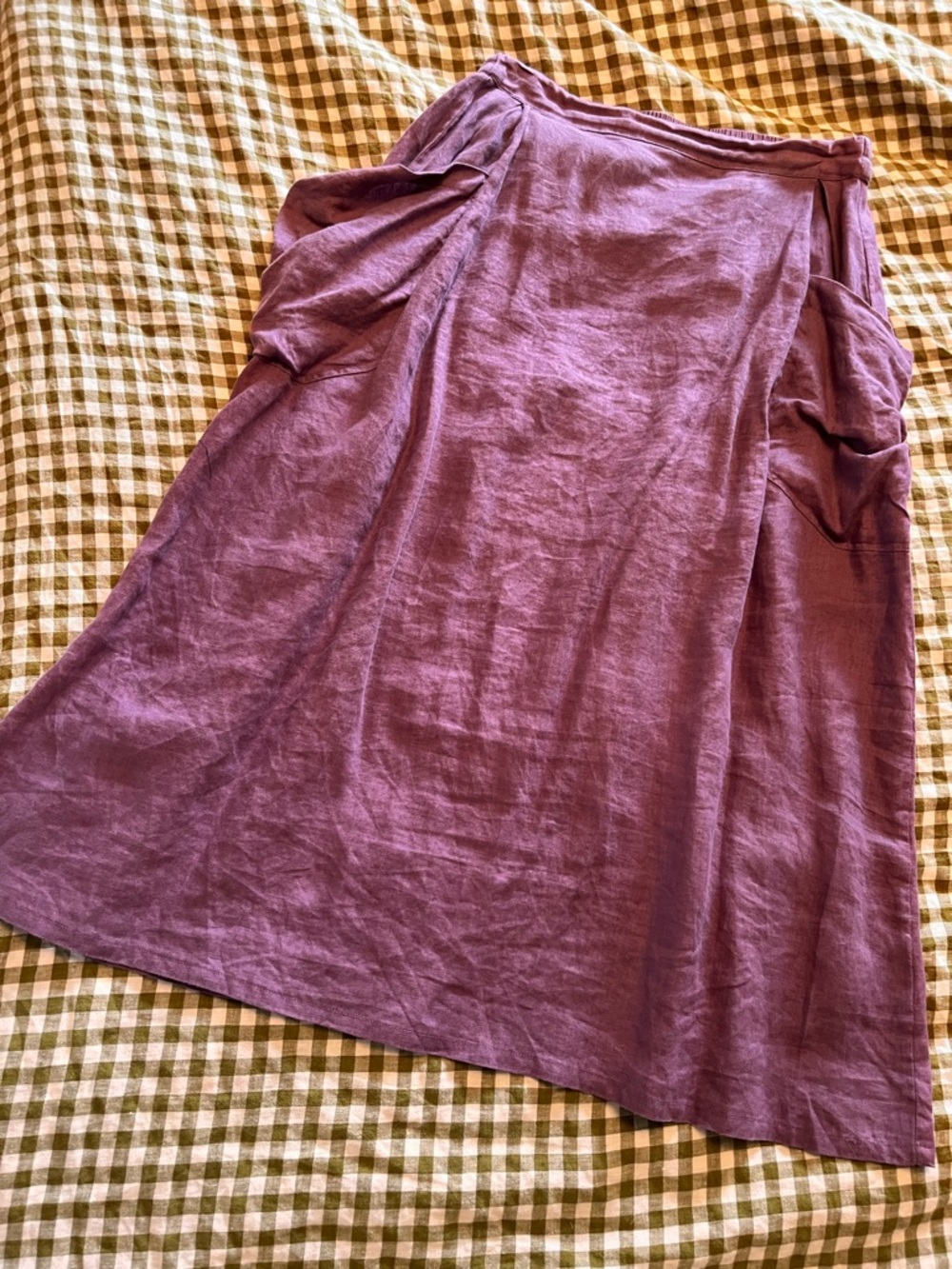 Lintico comfort fit elastic waist linen skirt big pockets orchid purple S VGUC